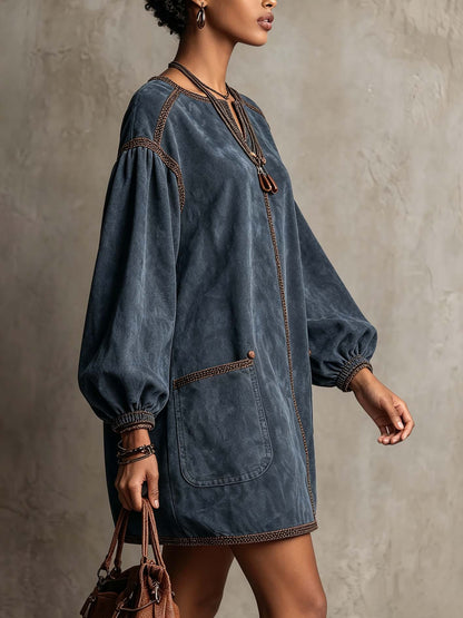Robe courte en daim bleu poudré
