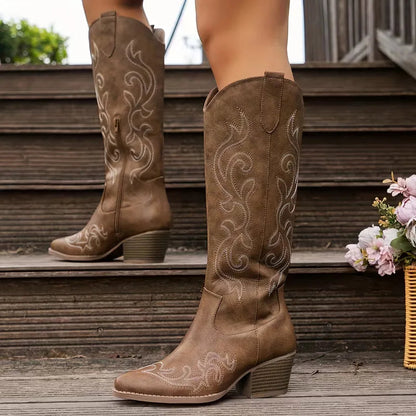 Colette | Bottes hautes à broderie western et bout pointu