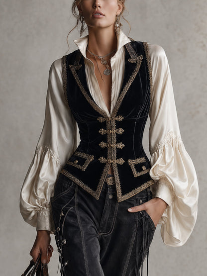 Gilet vintage noir en velours