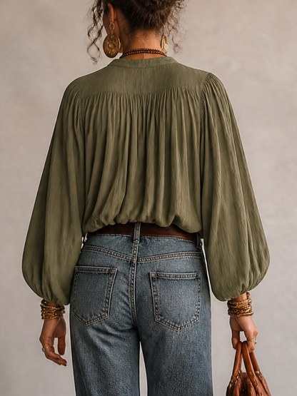 Blusa verde oliva cuello mao