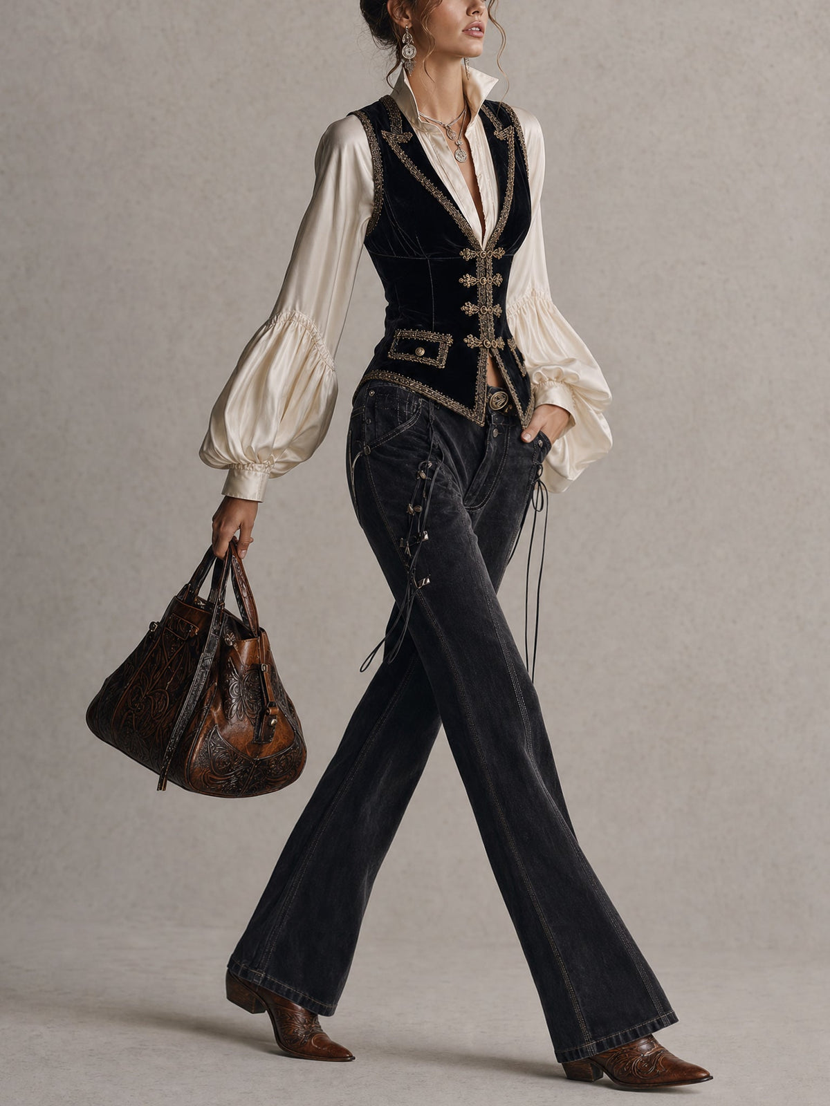 Gilet vintage noir en velours