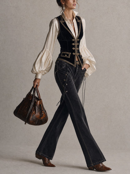 Gilet vintage noir en velours