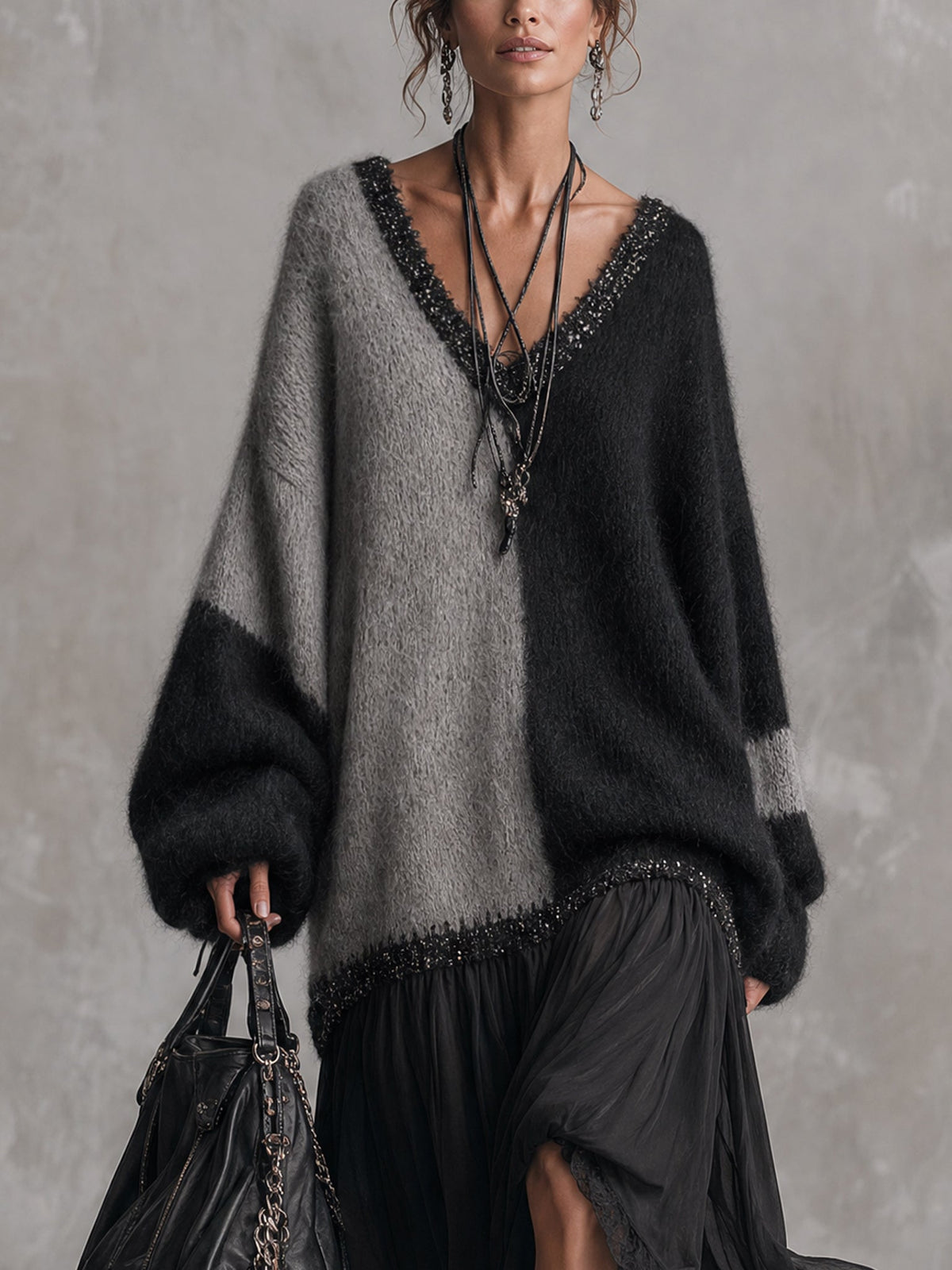 Robe longue oversize noire et grise