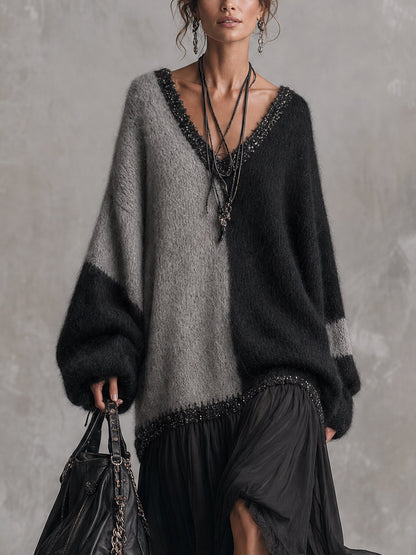 Robe longue oversize noire et grise