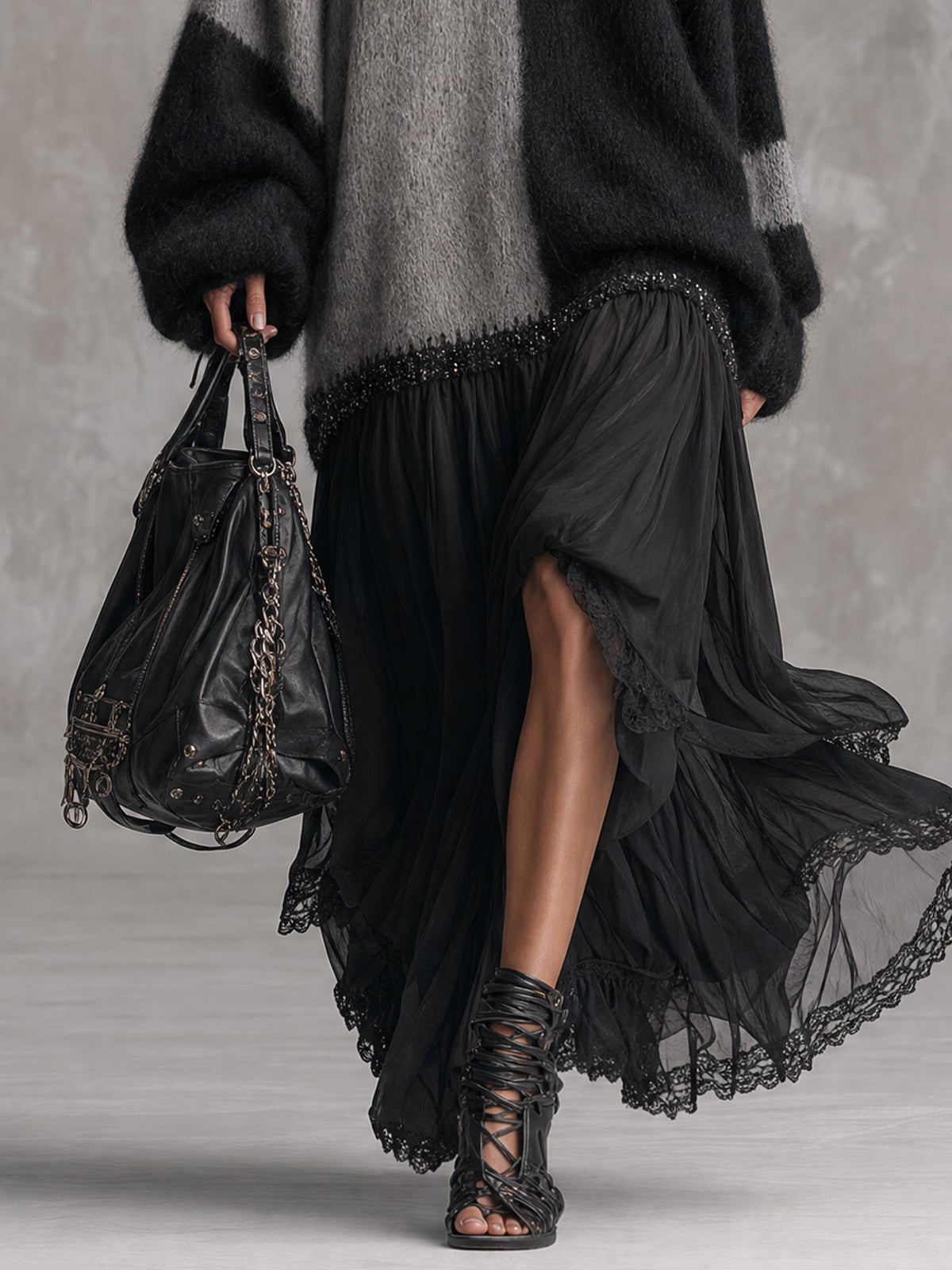 Robe longue oversize noire et grise