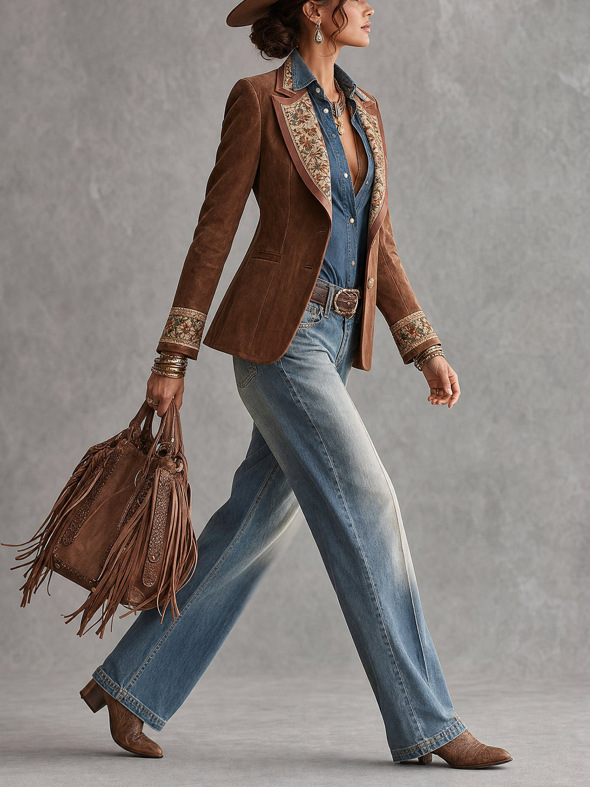 Blazer marron en daim vintage