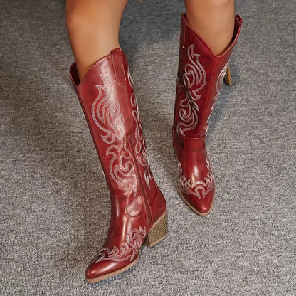 Colette | Bottes hautes à broderie western et bout pointu