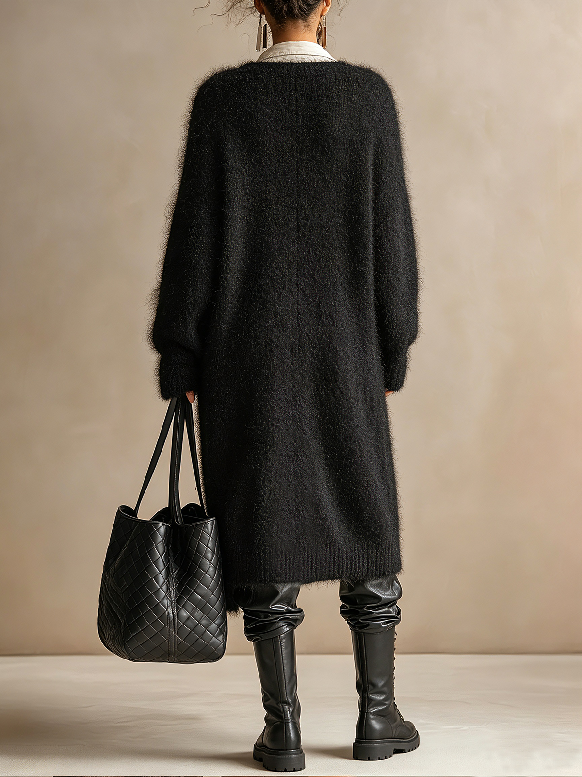 Gilet long noir en mohair