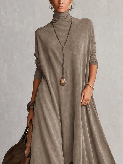 BRUNELLA | Robe Longue Effet Daim avec Bordure en Dentelle - Taupe