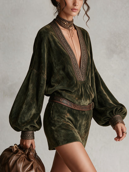 Vestido mini vintage ante oliva
