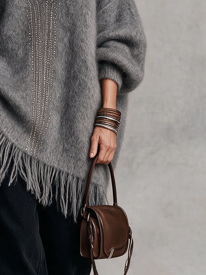 Pull col en V en mohair gris