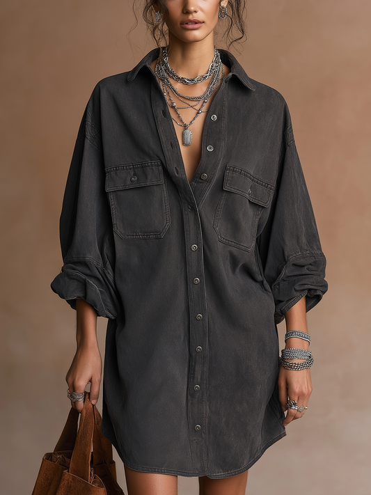 Minirobe chemise oversize noir délavé