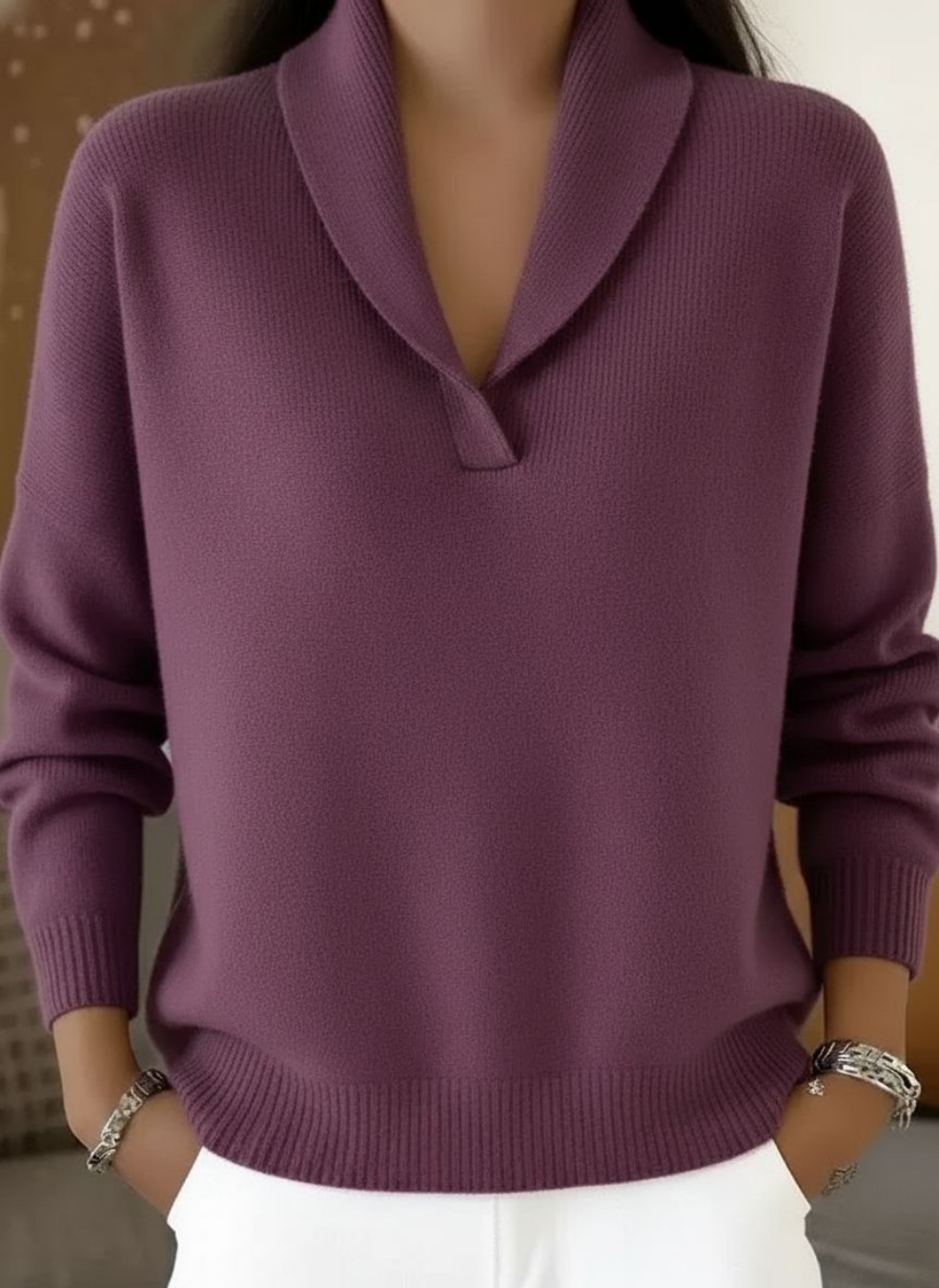 Encarna - Jersey de cuello en V, detalle