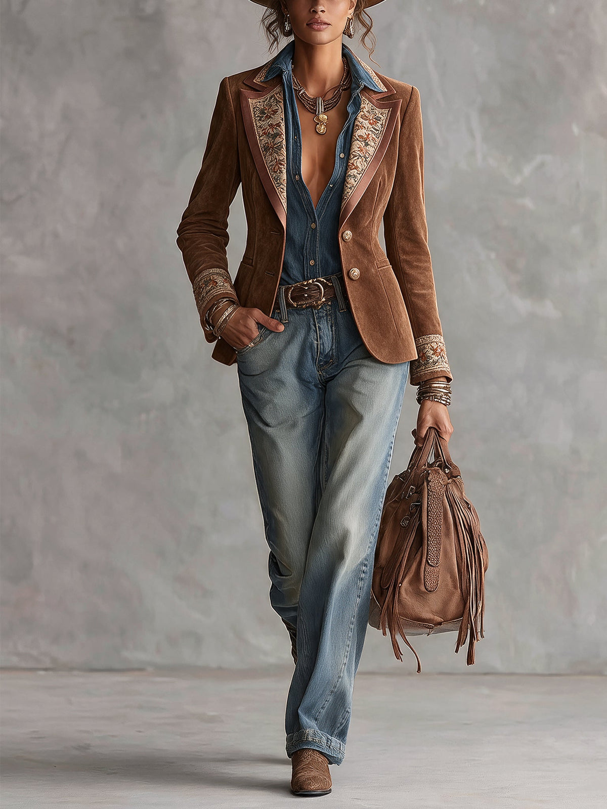 Blazer marron en daim vintage
