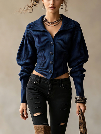 Crop top côtelé bleu marine