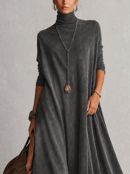 BRUNELLA | Robe Longue Effet Daim avec Bordure en Dentelle - Gris