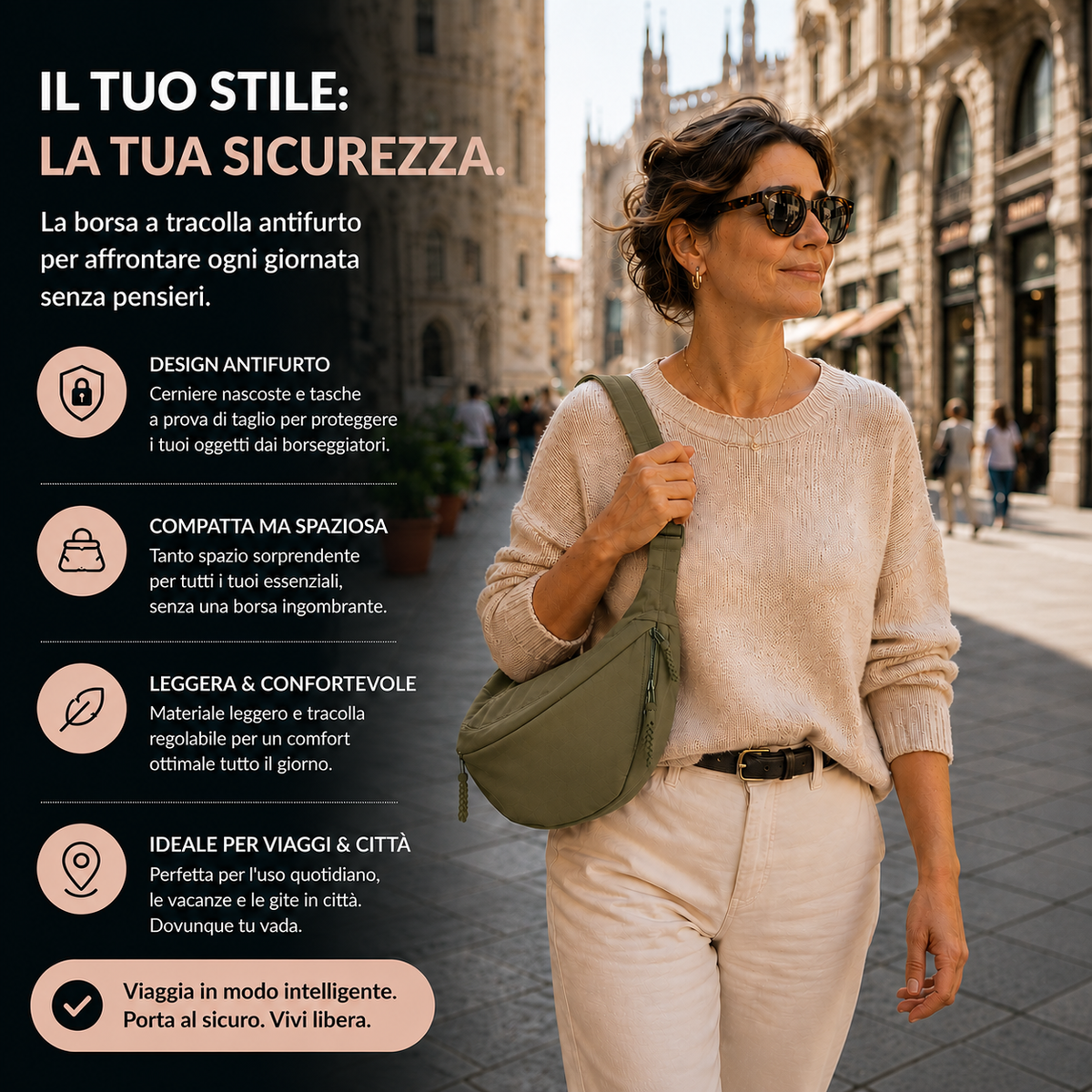 Viola | Sac porté épaule Vert olive