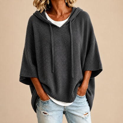 Oriana | Poncho en Maille à Capuche et Manches Trois-Quarts