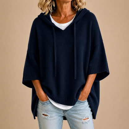 Oriana | Poncho en Maille à Capuche et Manches Trois-Quarts