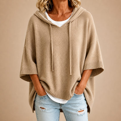 Oriana | Poncho en Maille à Capuche et Manches Trois-Quarts