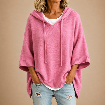 Oriana | Poncho en Maille à Capuche et Manches Trois-Quarts