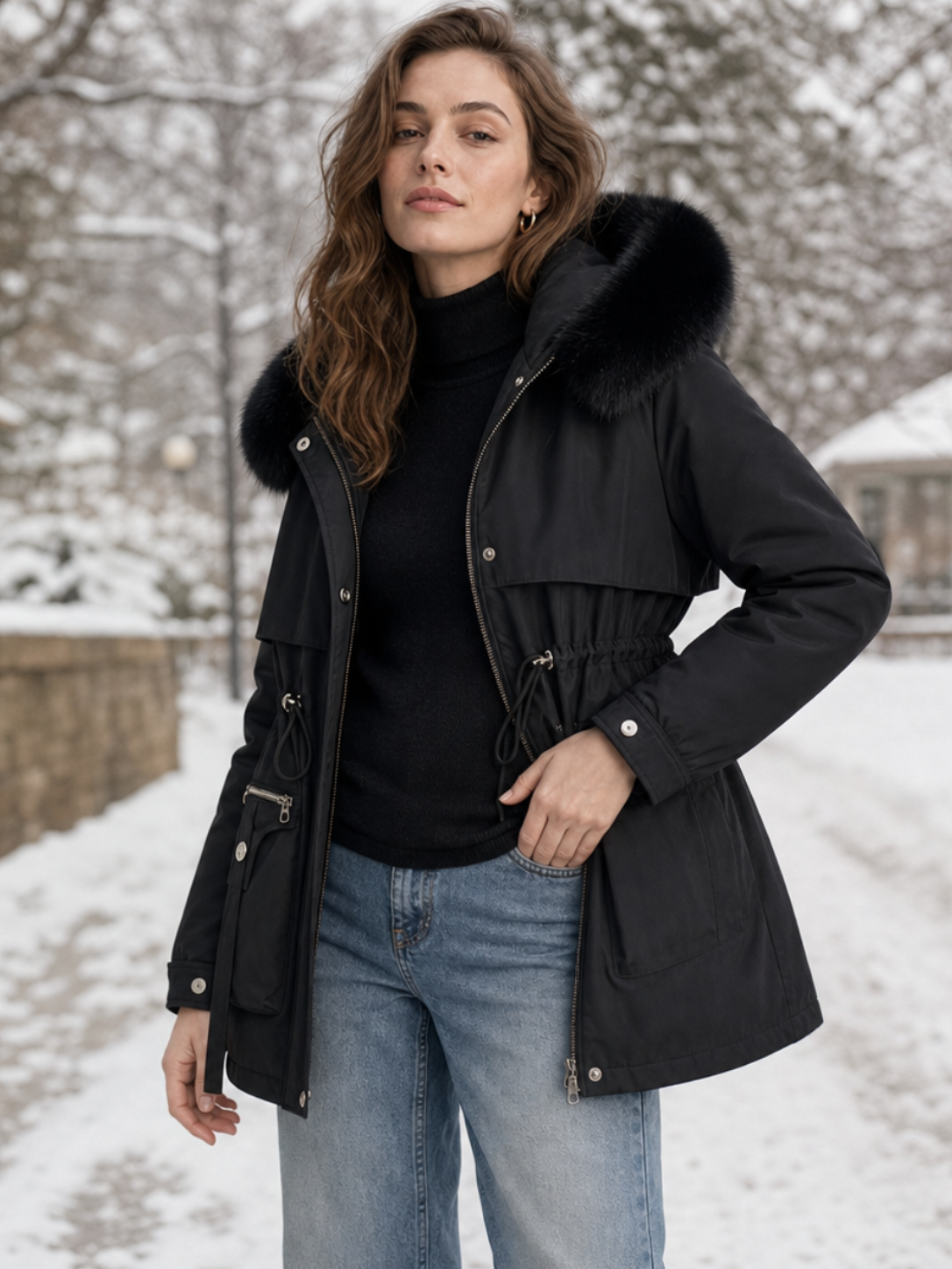 Éloïse | Parka cintrée déperlante pour femme avec doublure sherpa