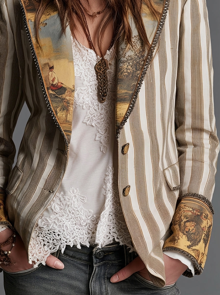 Sara - Blazer Boho à rayures avec col imprimé