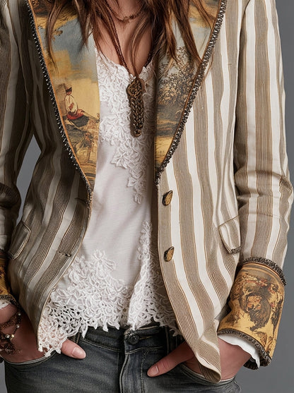 Sara - Blazer Boho à rayures avec col imprimé