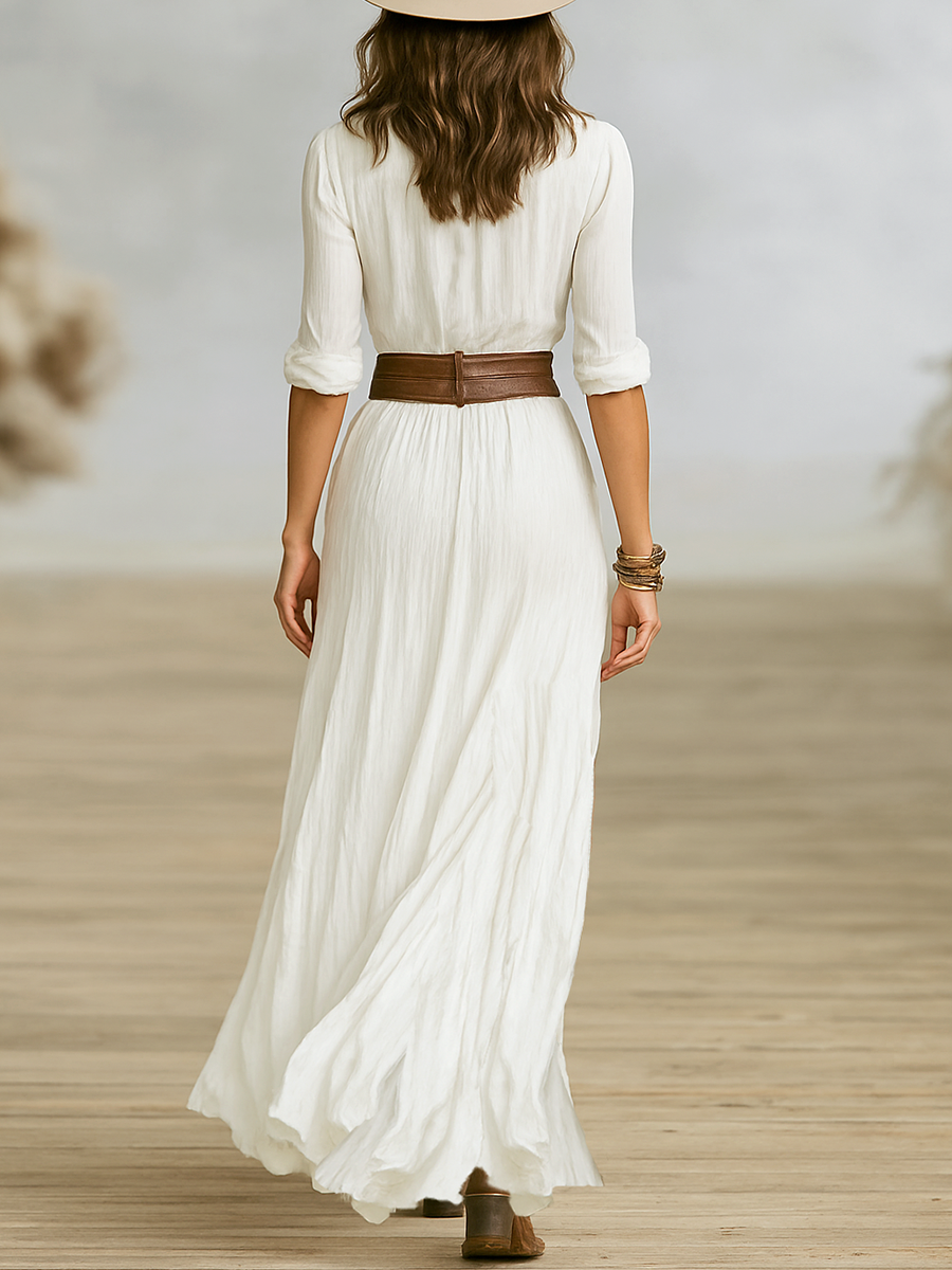 Aurore | Robe Longue en Lin à Col Rabattu