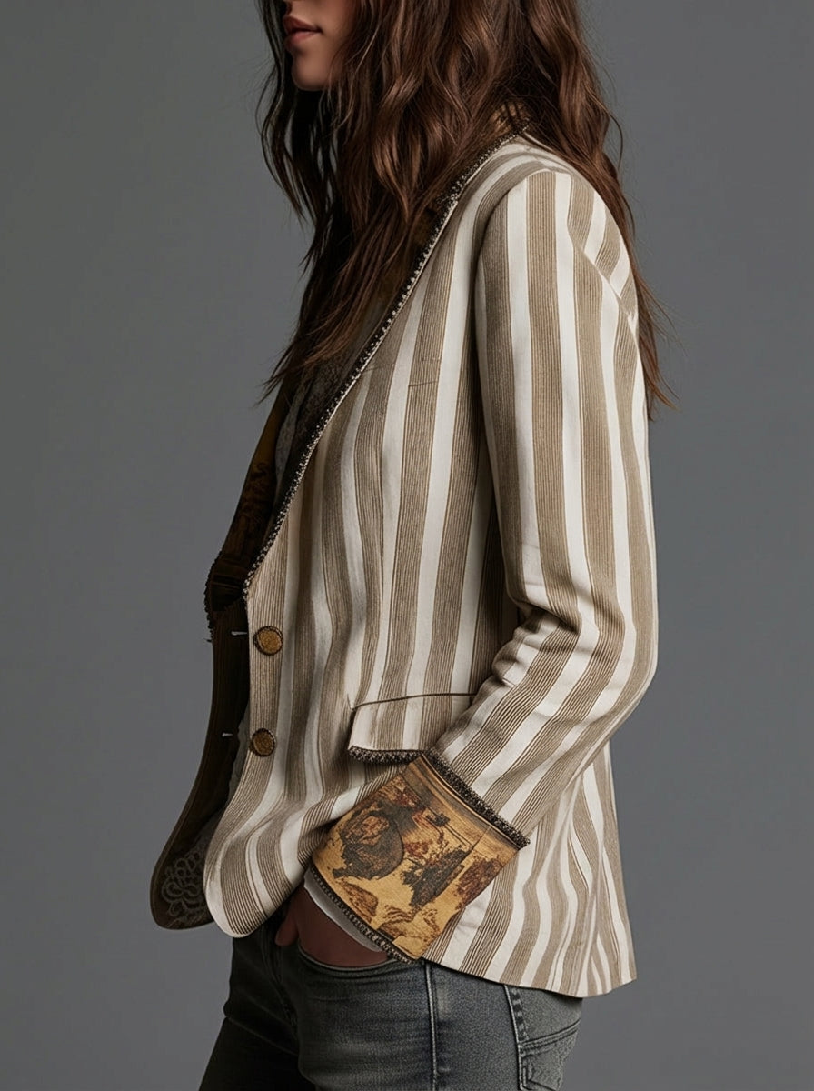 Sara - Blazer Boho à rayures avec col imprimé