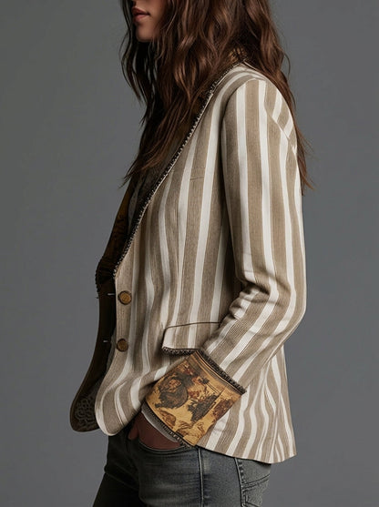 Sara - Blazer Boho à rayures avec col imprimé