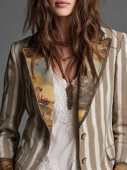 Sara - Blazer Boho à rayures avec col imprimé