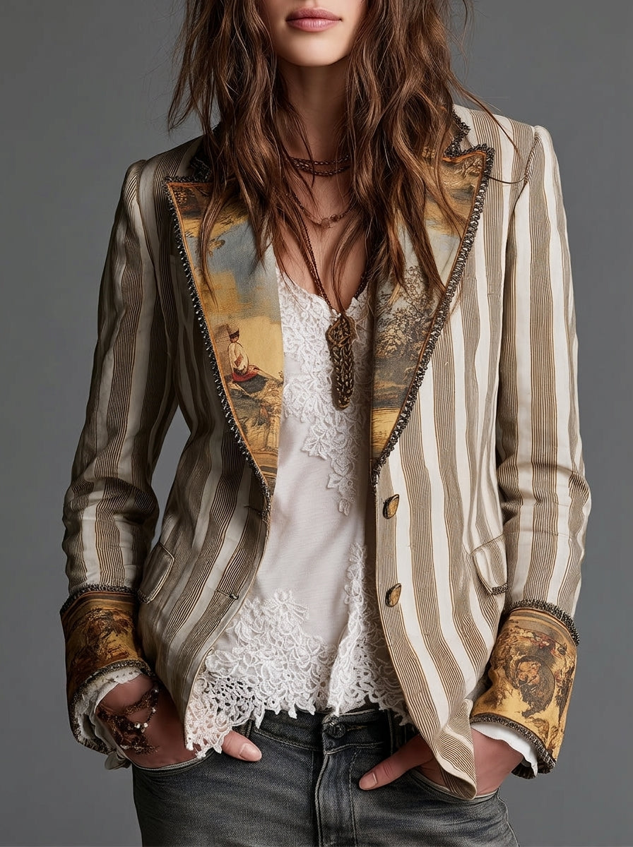 Sara - Blazer Boho à rayures avec col imprimé