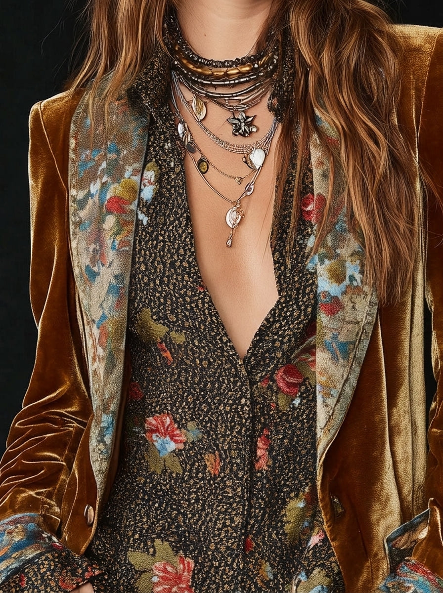 Marcella - Blazer patchwork à imprimé floral vintage