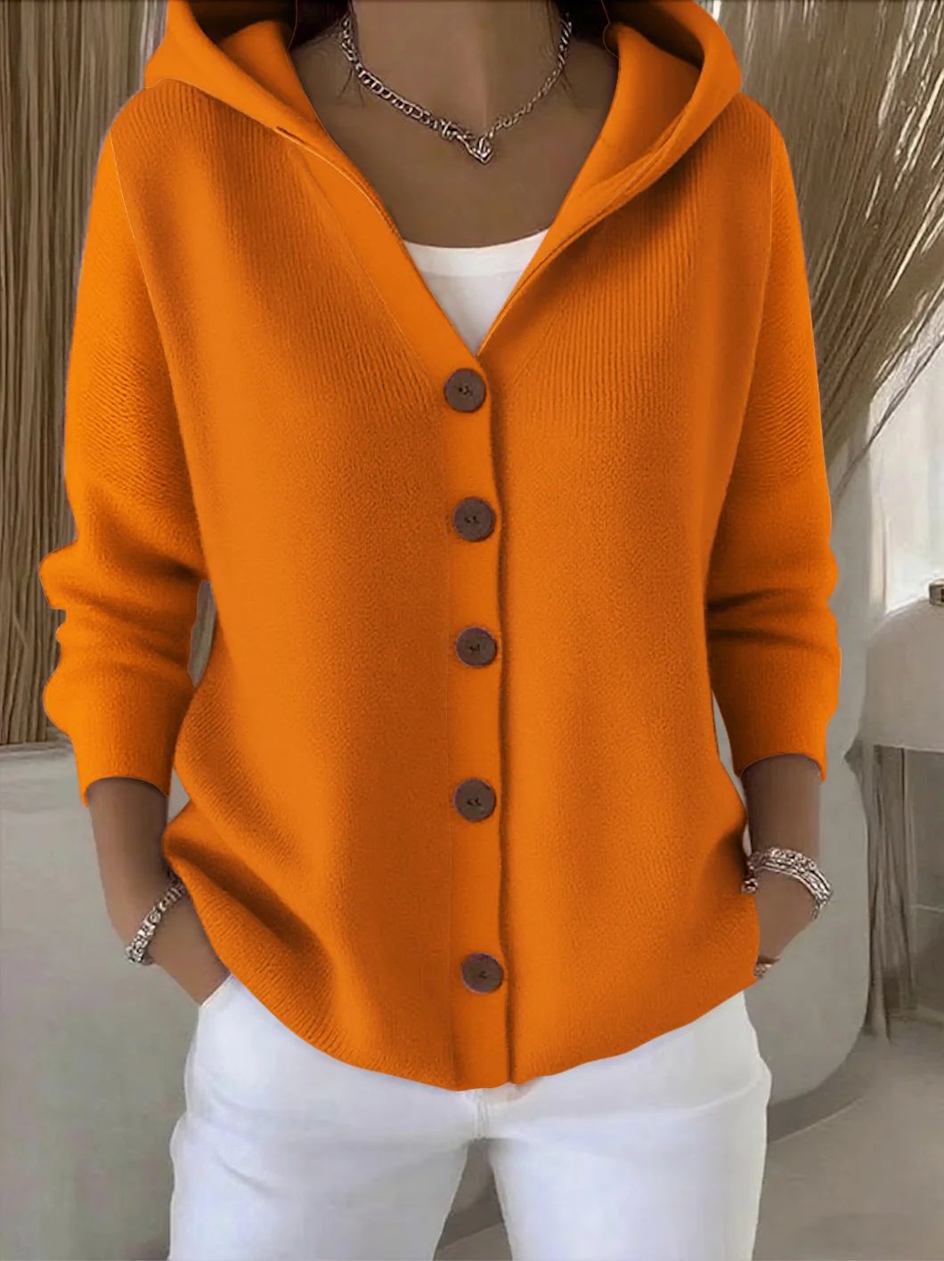 Merel | Gilet en Maille à Capuche et Boutons