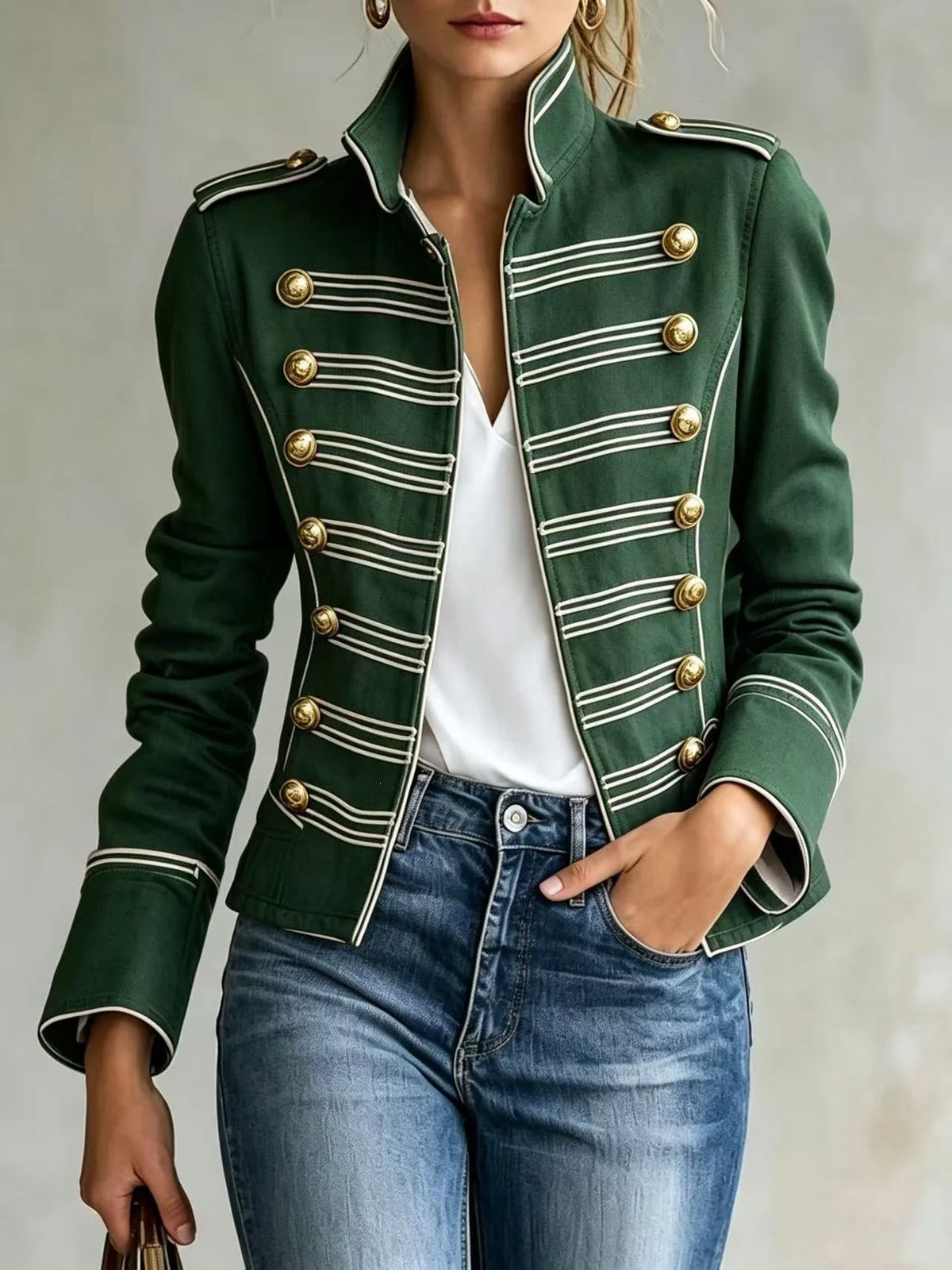 Marion | Veste militaire en jean à boutons dorés