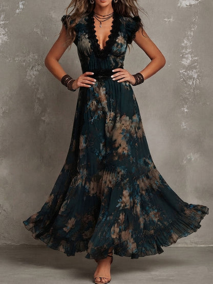 Lucie | Robe longue vintage à dentelle florale