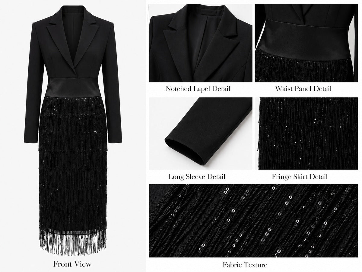Loredana | Robe Midi Blazer à Franges