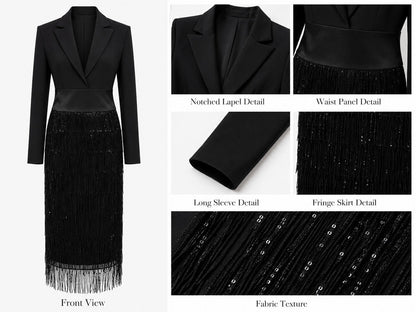 Loredana | Robe Midi Blazer à Franges