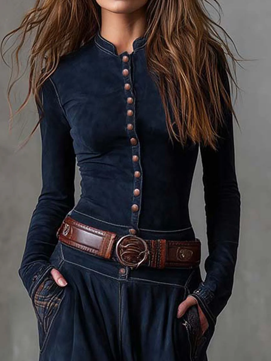 Adela - Robe longue effet daim avec ceinture