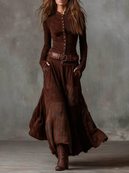Adela - Robe longue effet daim avec ceinture
