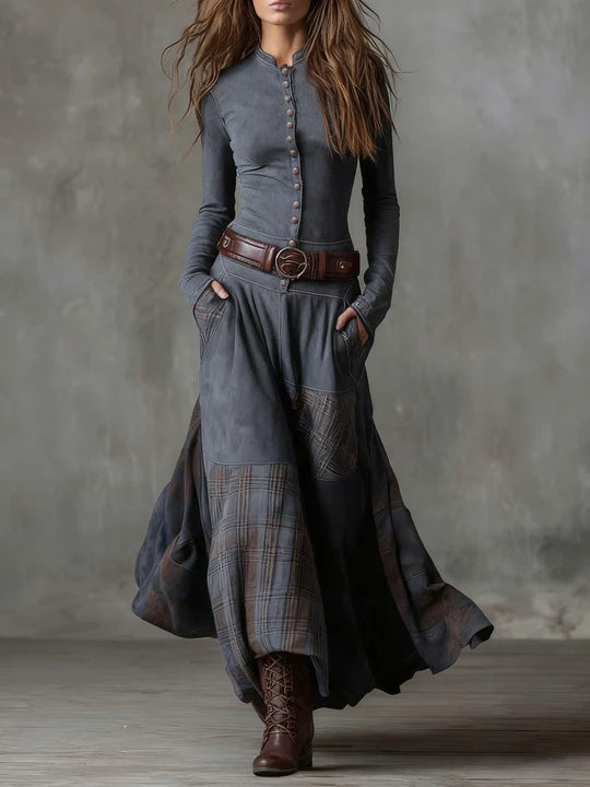 Adela - Robe longue effet daim avec ceinture