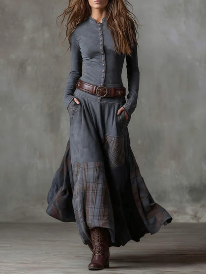 Adela - Robe longue effet daim avec ceinture