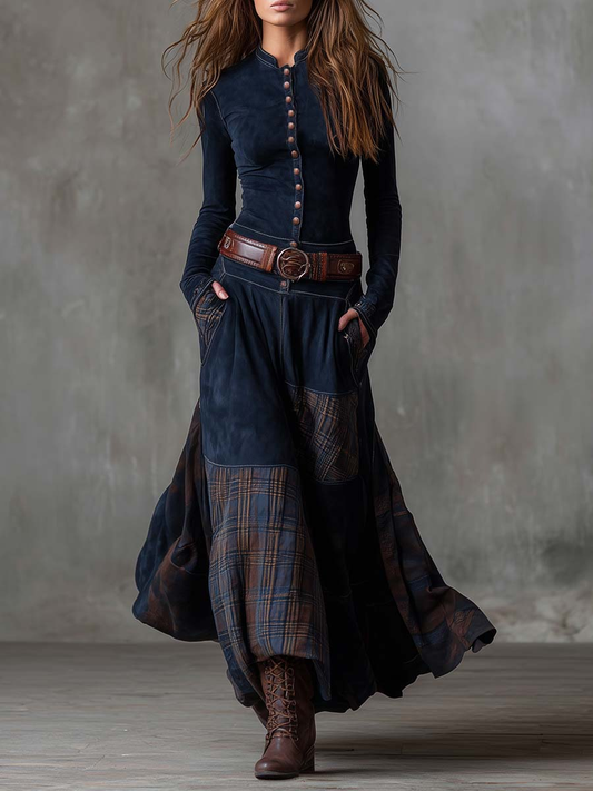 Adela - Robe longue effet daim avec ceinture
