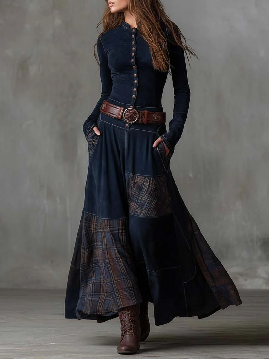 Adela - Robe longue effet daim avec ceinture