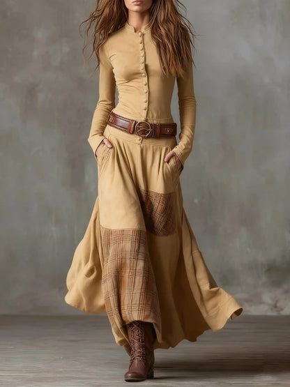 Adela - Robe longue effet daim avec ceinture