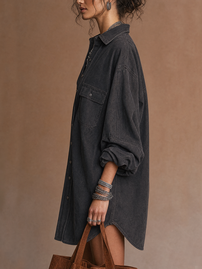 Minirobe chemise oversize noir délavé