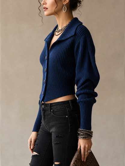 Crop top côtelé bleu marine