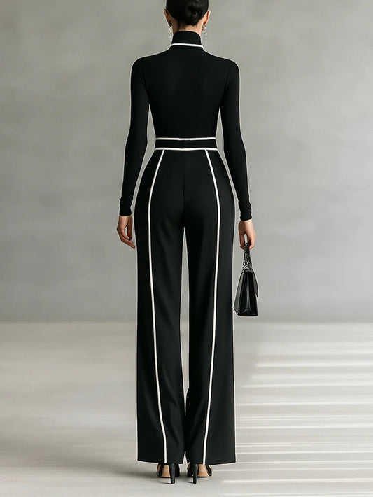 Emma | Ensemble Élégant à Col Montant et Pantalon Large
