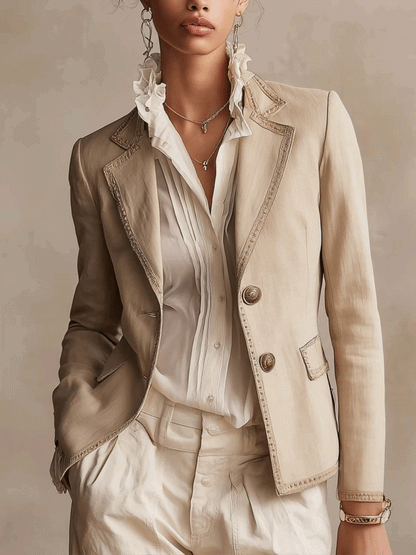 Blazer tailleur beige avec bordure vintage